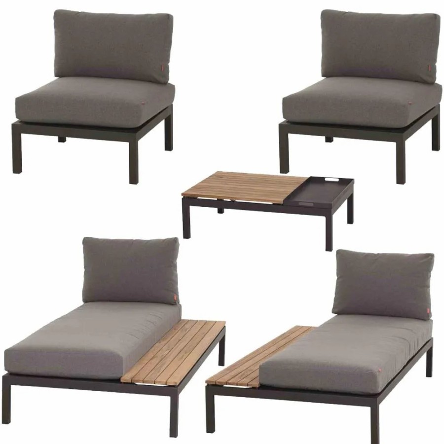 SIENA GARDEN Loungeset Alvida Loungetisch + 2X Recamiere + Modul Mitte New