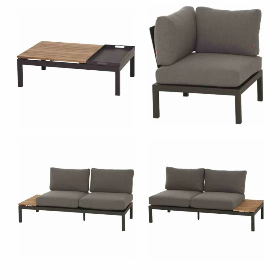 SIENA GARDEN Loungesetalvida Loungetisch + 2X 2-Sitzer-Loungesofa +Modul Ecke Hot