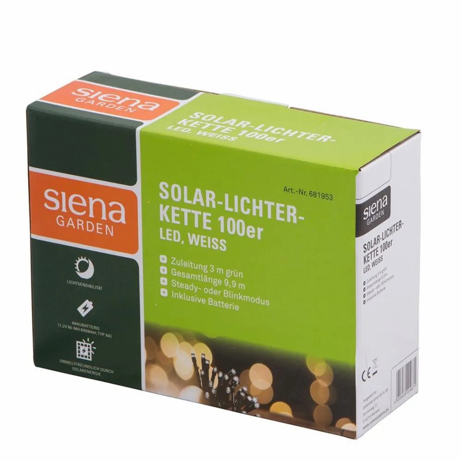 SIENA GARDEN Solar-Lichterkette 100Er, Led Weis, Clearance