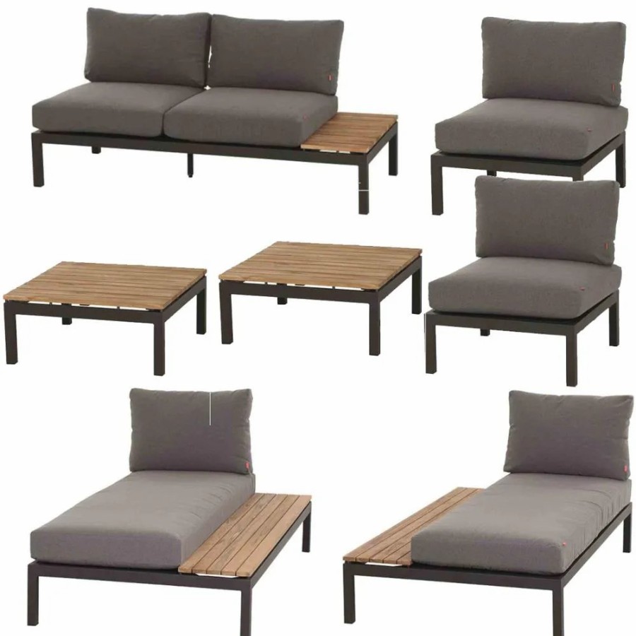 SIENA GARDEN Loungeset 2X Alvida Loungetisch + 2X Recamiere + 2-Sitzer-Loungesofa + Modul Mitte Hot