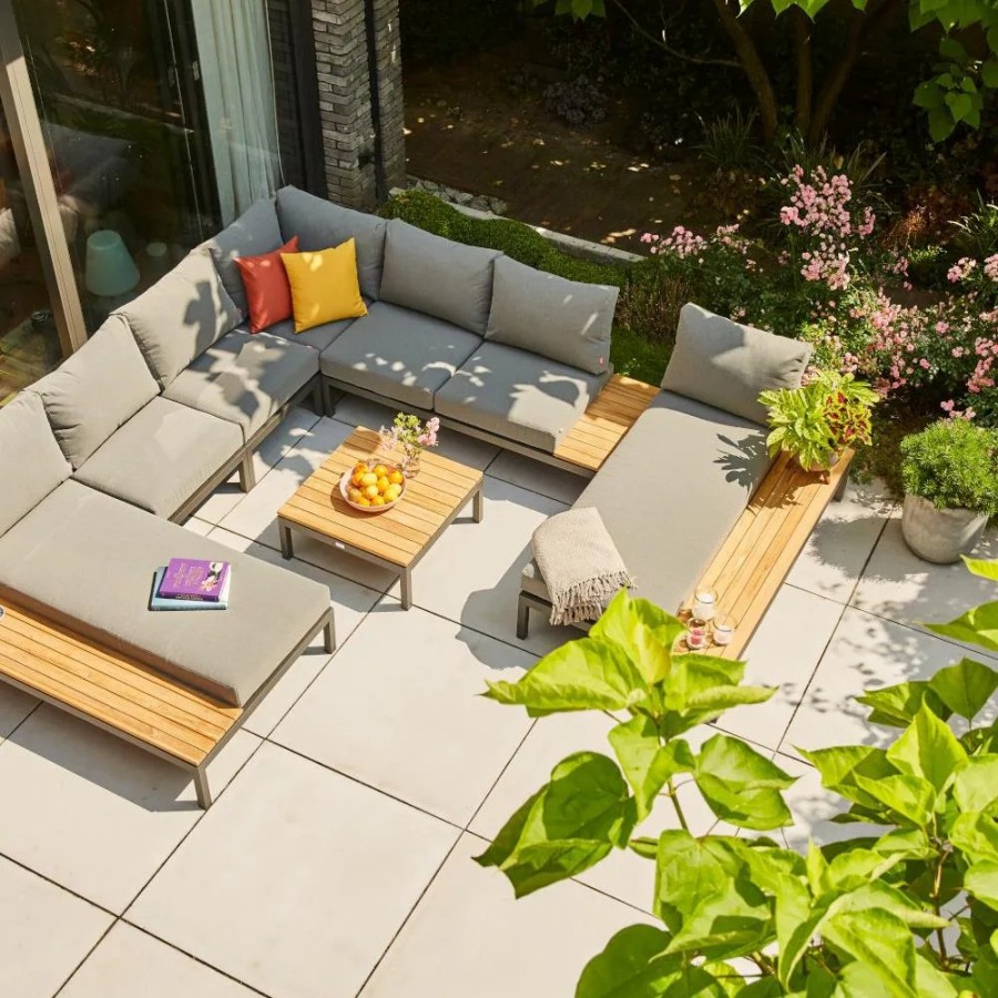 SIENA GARDEN Loungeset 2X Alvida Loungetisch + 2X Recamiere + 2-Sitzer-Loungesofa + Modul Mitte Hot