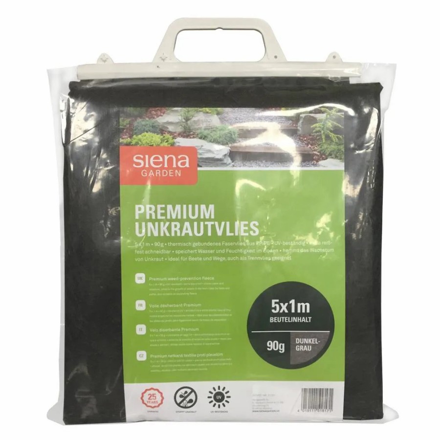 SIENA GARDEN Premium Unkrautvlies, Mase: 1X5M, Beutel,90G Pe/Pp,Dunkelgrau Hot